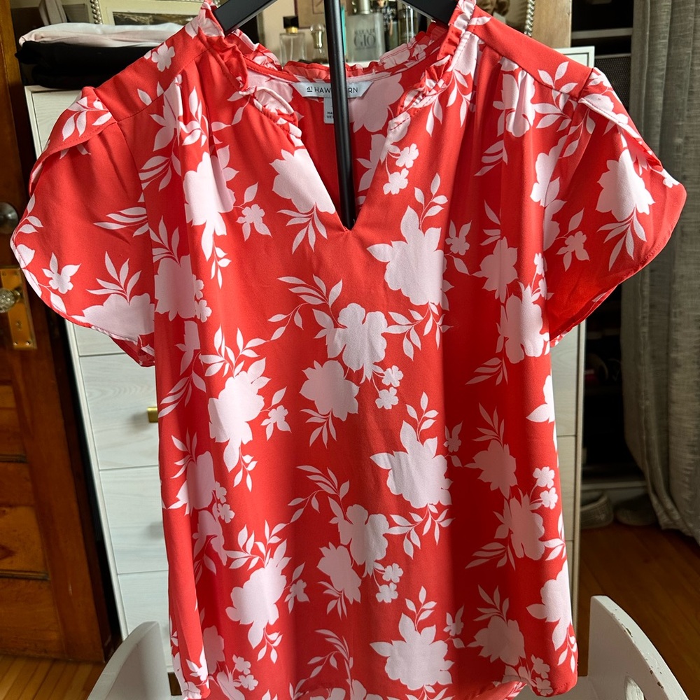 Floral Coral and White Women's Top